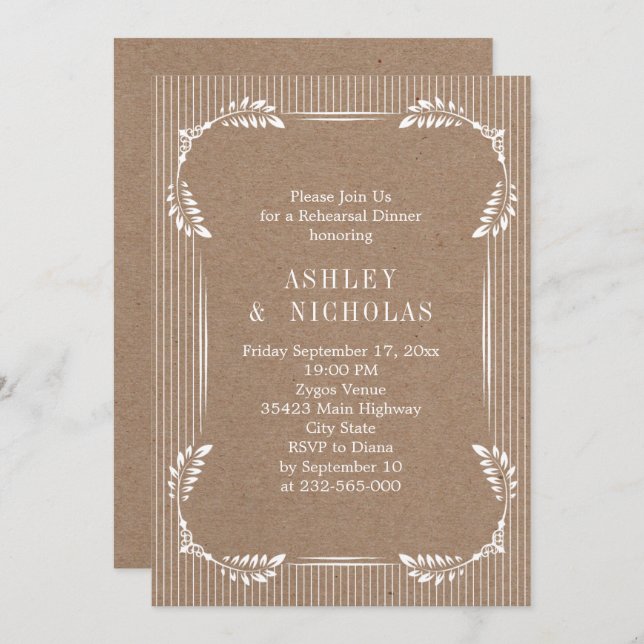 Weißes Blätter Kraftpapier Hochzeit Probe Dinner Einladung (Vorne/Hinten)