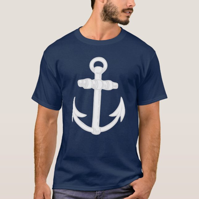 Weißes/blaues Seeanker-Symbol T-Shirt (Vorderseite)