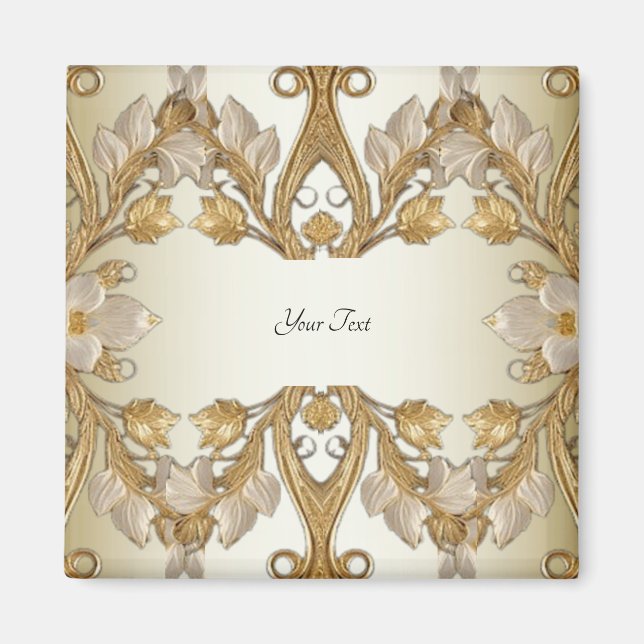 Weißes Blume Dekoratives Goldmagnet Magnet (Vorne)