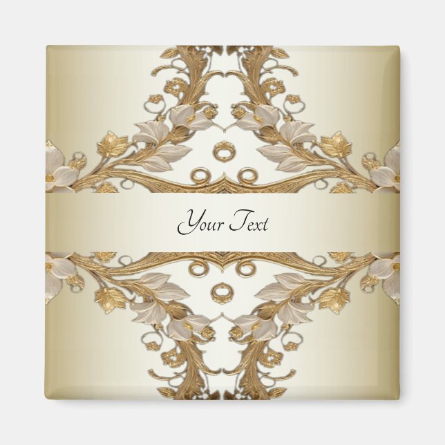 Weißes Blume Dekoratives Goldmagnet Magnet (Vorne)