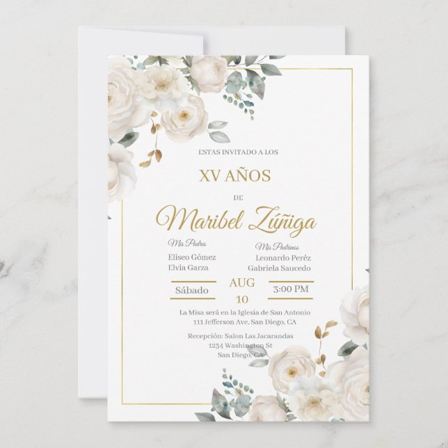 Weißes Blume Einladung (Vorderseite)