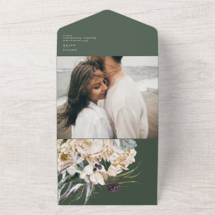 Weißes Blumenbouquet Grün Foto Siegel und Senden All In One Einladung
