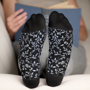 Weißes Blumendesign in schwarz Socken