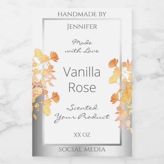 Weißes Blumenerzeugnis Etikett Orange Silber (Einzelnes Label)