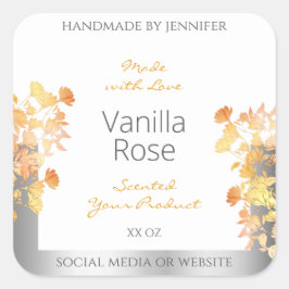 Weißes Blumenerzeugnis Etikett Orange Silber Quadratischer Aufkleber