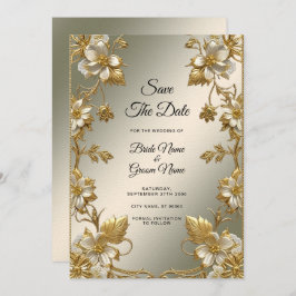 Weißes Blumengold Save the Date Verziert