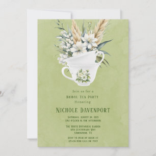 Weißes Blumengrün bemalt Bridal Tea Party Einladung