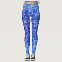 Weißes Blumenmuster auf blau Leggings