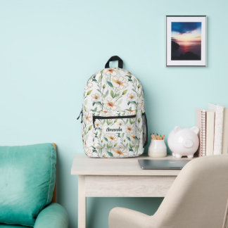 Weißes Blumenmuster Zurück zur Schule Botanisch Bedruckter Rucksack