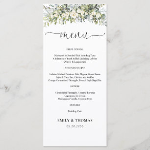 Weißes Blumiges Hochzeitsmenü Menükarte