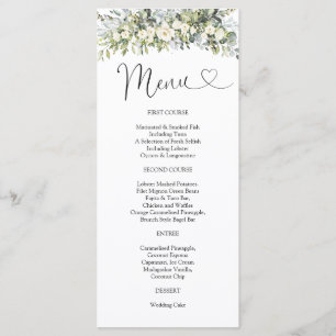 Weißes Blumiges Hochzeitsmenü Menükarte
