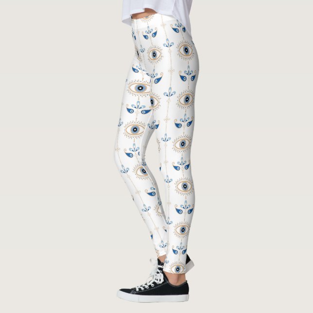 Weißes bohemian-retro-Böser-Blick-Muster Leggings (Links)