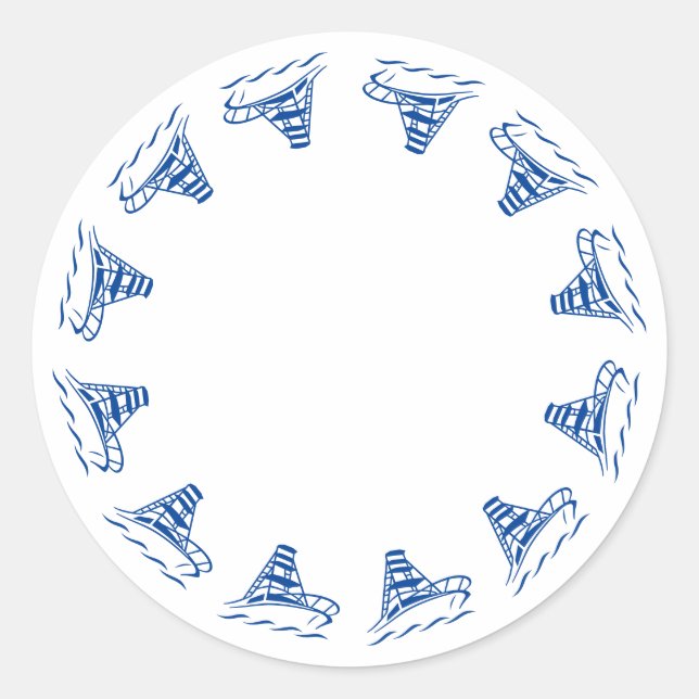 Weißes Boot mit Leerlaufrahmen für die Küste Runder Aufkleber (Vorderseite)