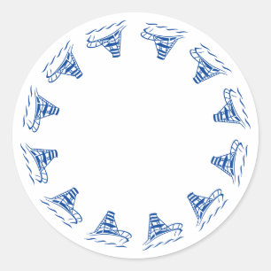 Weißes Boot mit Leerlaufrahmen für die Küste Runder Aufkleber