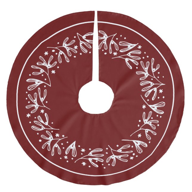 Weißes botanisches Design Polyester Tree Ski Weihnachtsbaumdecke (Vorderseite)