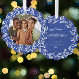 Weißes botanisches Weihnachtskraut Custom Foto Ornament Karte