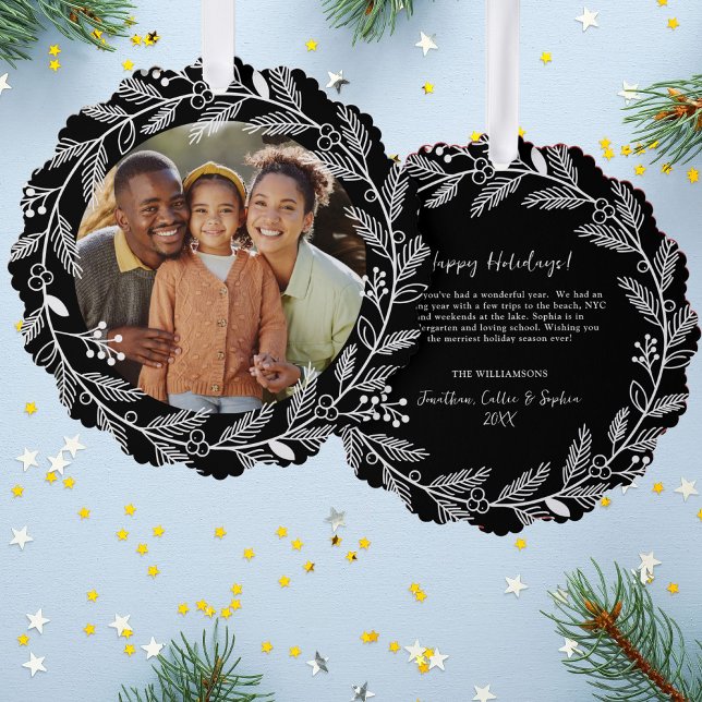 Weißes botanisches Weihnachtskraut Custom Foto Ornament Karte (Von Creator hochgeladen)