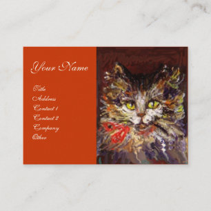 WEIßES BRAUNES KITTY-KATZEN-PORTRAIT MIT ROTEM BAN VISITENKARTE