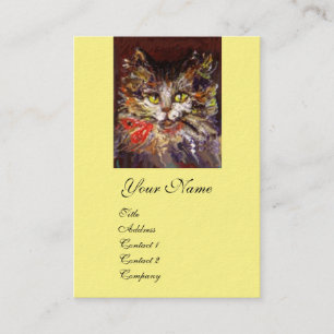 WEIßES BRAUNES KITTY-KATZEN-PORTRAIT MIT ROTEM BAN VISITENKARTE