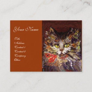 WEIßES BRAUNES KITTY-KATZEN-PORTRAIT MIT ROTEM BAN VISITENKARTE