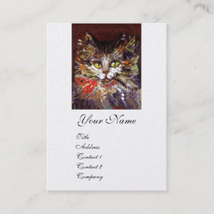 WEIßES BRAUNES KITTY-KATZEN-PORTRAIT MIT ROTEM BAN VISITENKARTE