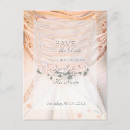 Weißes Brautkleid mit Rose SAVE THE DATE Ankündigungspostkarte