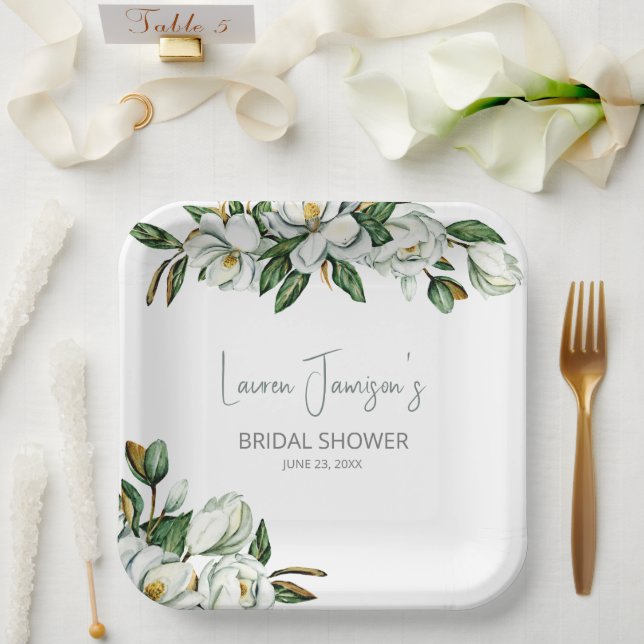 Weißes Brautparty Wasserfarbe Magnolia Pappteller (Hochzeit)