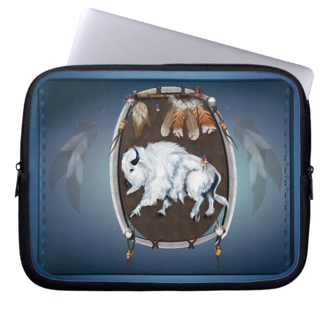Weißes Büffel-Schild Laptopschutzhülle (Vorderseite)
