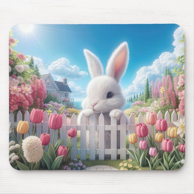 Weißes Bunny im Frühlingshafen Mousepad (Vorne)