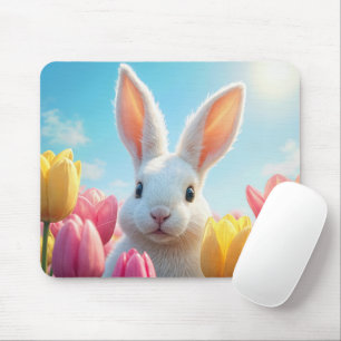 Weißes Bunny im Tulip Garten Mousepad