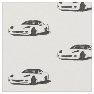 Weißes C6 Korvette Handgezeichnetes Sketch-Gewebe Stoff