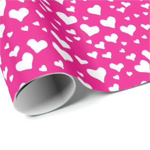 Weißes Chalk Herz auf Fuchsia Pink Geschenkpapier