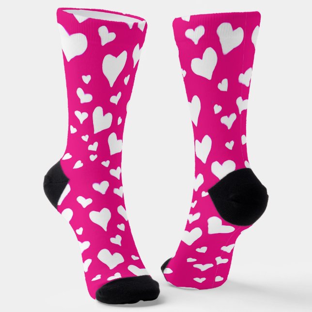 Weißes Chalk Herz auf Fuchsia Pink Socken (Gewinkelt)