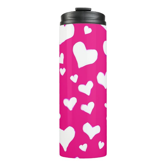 Weißes Chalk Herz auf Fuchsia Pink Thermosbecher (Vorderseite)