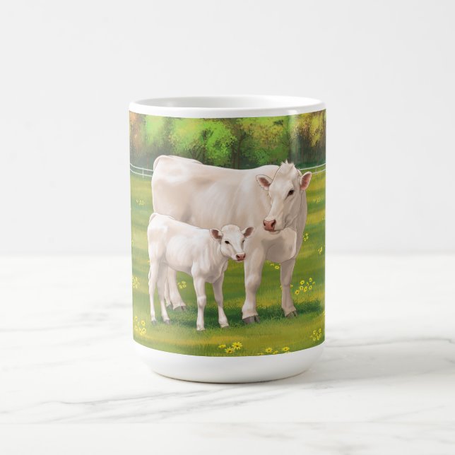 Weißes Charolais Kuh und Niedliches Rindfleisch Ri Kaffeetasse (Mittel)