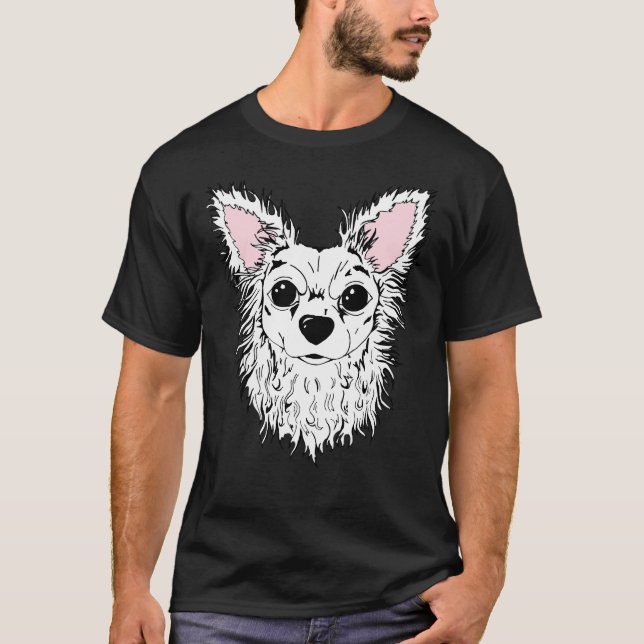 Weißes Chihuahua Portrait Chewy T-Shirt (Vorderseite)