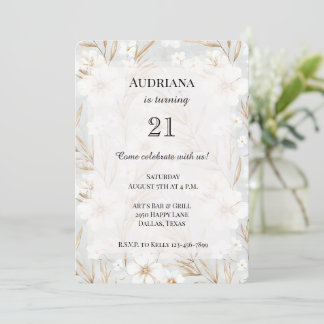 Weißes Cream Blume Blaue Schmetterlinge zum Geburt Einladung