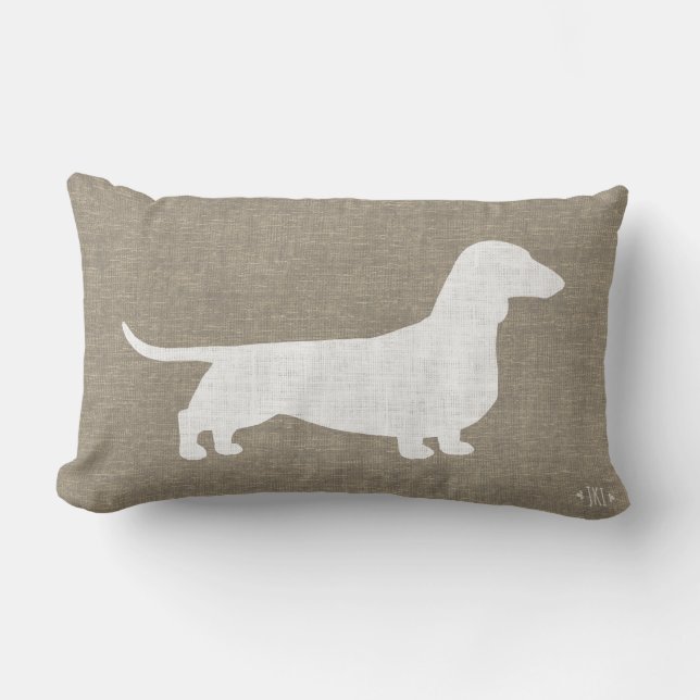 Weißes Dackel-Silhouette-Imitat-Leinenleinwand-Art Lendenkissen (Vorderseite)