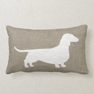 Weißes Dackel-Silhouette-Imitat-Leinenleinwand-Art Lendenkissen