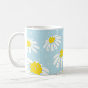Weißes Daisy blaues Hintergrund Nahtlos Kaffeetasse