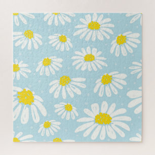 Weißes Daisy blaues Hintergrund Nahtlos Puzzle