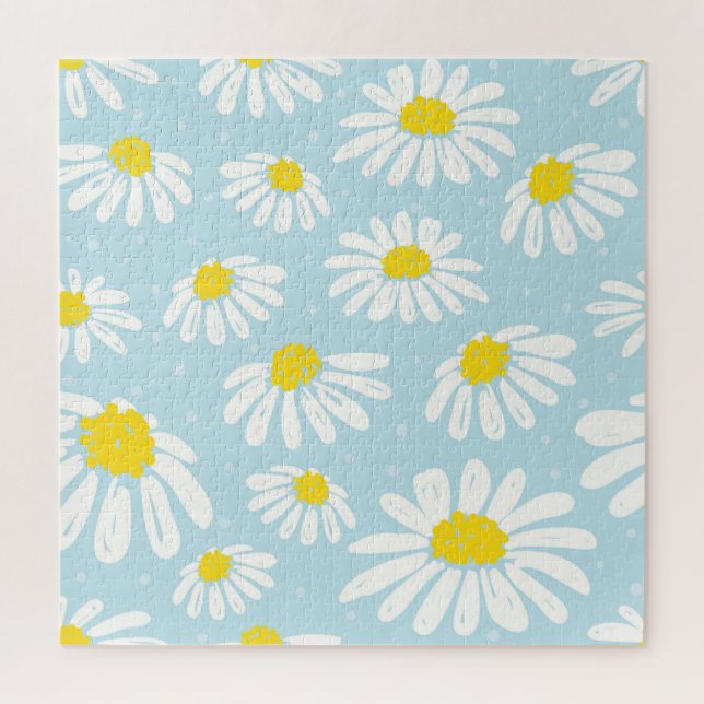 Weißes Daisy blaues Hintergrund Nahtlos Puzzle (Vertikal)