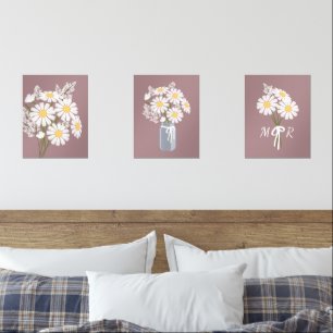 Weißes Daisy-Blume Monogramm Rosy-Braun-Set 3 Bilderwand Sets