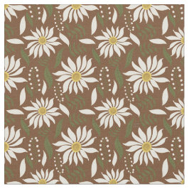 Weißes Daisy-braunes Blumenmuster Stoff