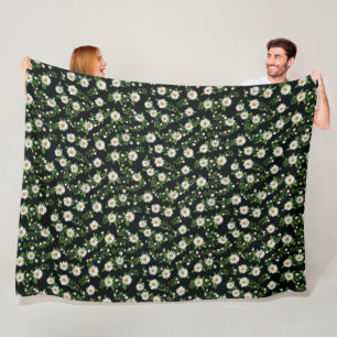 Weißes Daisy-Design auf schwarz Fleecedecke