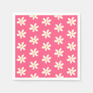Weißes Daisy-Muster auf Hot Pink Retro y2k Preppy Serviette