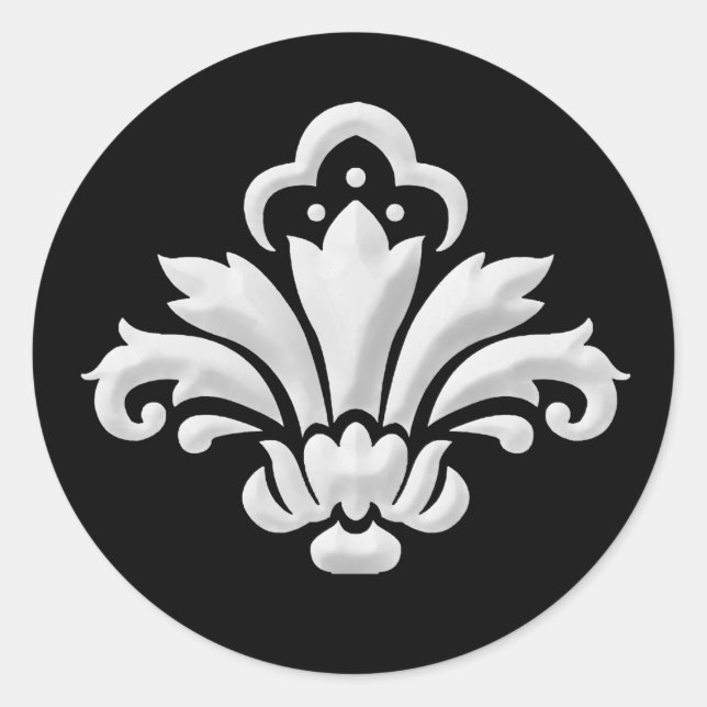 Weißes Damasdesign auf veränderbarem Hintergrund Runder Aufkleber (Vorderseite)