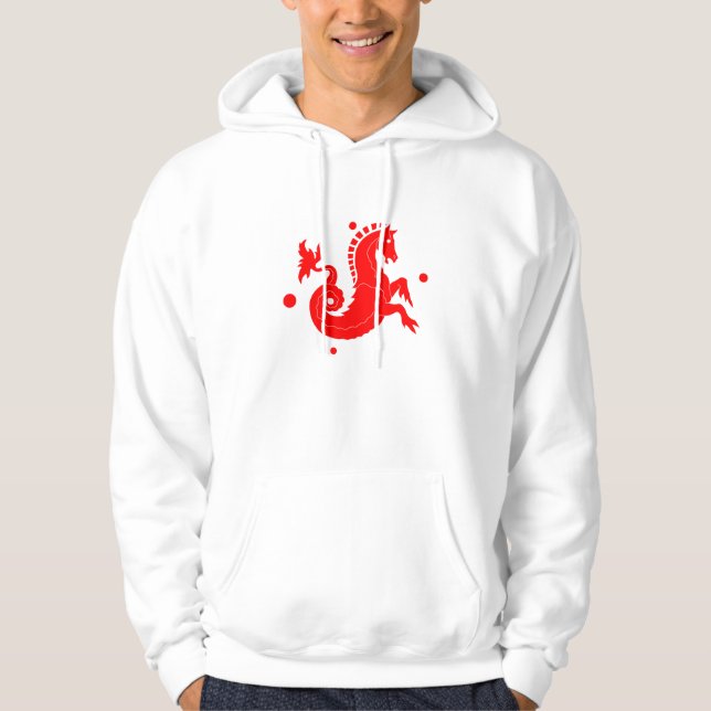 Weißes Dimonus Hooded Sweatshirt "RED Seepferd". (Vorderseite)
