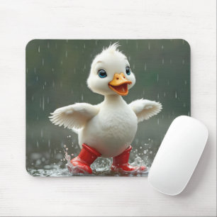 Weißes Duckling in einer Regenpuppe Mousepad