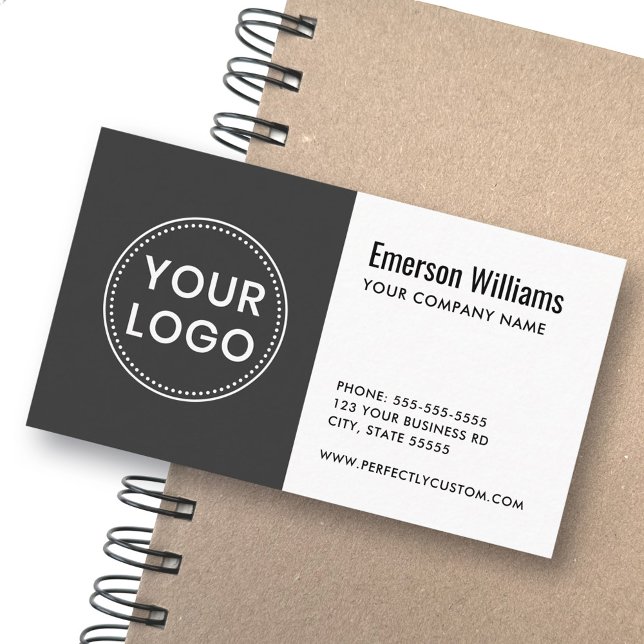 Weißes, dunkelgraues Logo, modern minimalistisch Visitenkarte (White dark gray custom logo modern minimalist business card)